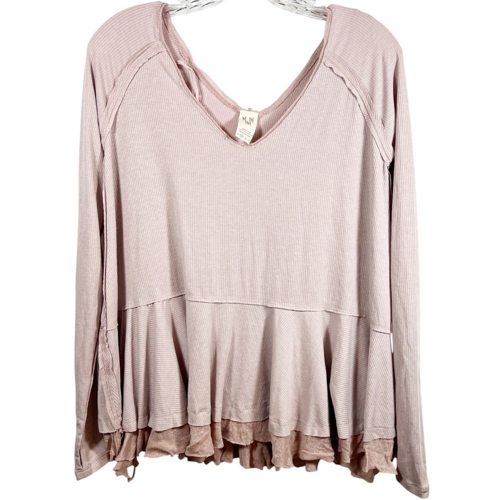 We the Free long sleeve shirt size XS distressed v-neck pink
